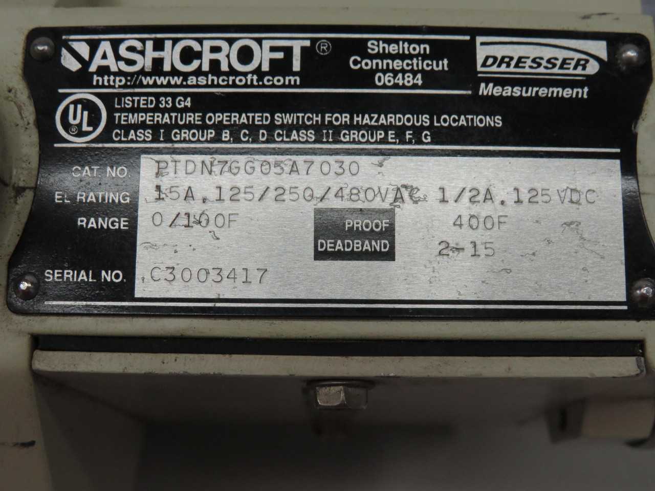 Ashcroft PTDN7GG05A7030 Temperature Switch T164720 - SWITCHES