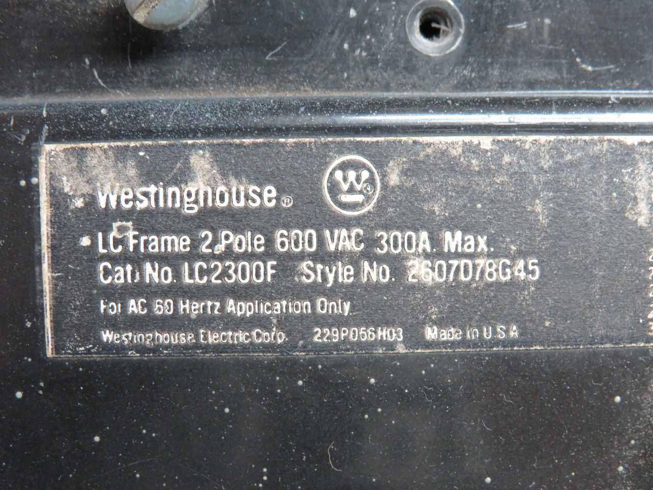 WESTINGHOUSE LC2300F CIRCUIT BREAKER 300 AMP 2 POLE T160281 - CIRCUIT BREAKERS