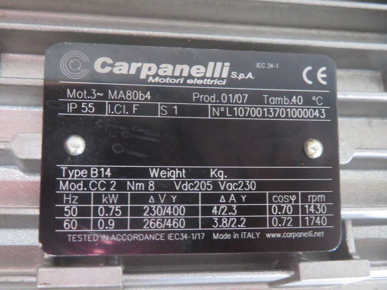 CARPANELLI MA80B4 W VF49 A P80B14 MOTORIZED WORM GEAR JACK SYSTEM - GEAR REDUCERS