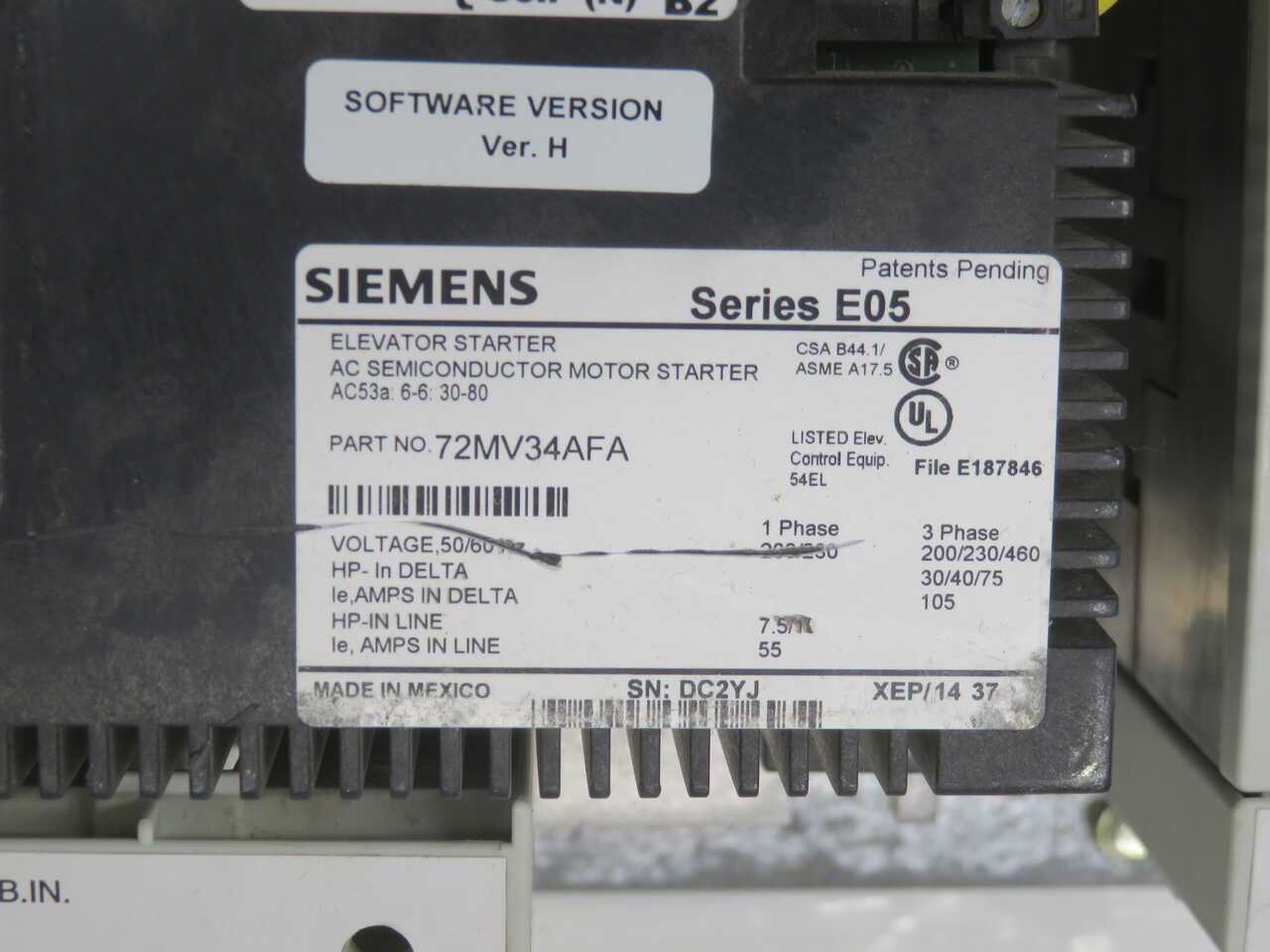SIEMENS AAA21240AD7 72MV34AFP SOLID-STATE STARTER T272384 - MOTOR STARTERS