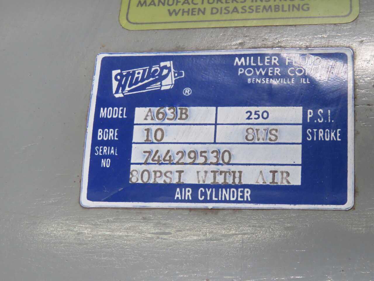 MILLER A63B PNEUMATIC CYLINDER T270426 - PNEUMATIC CYLINDERS & ACTUATORS