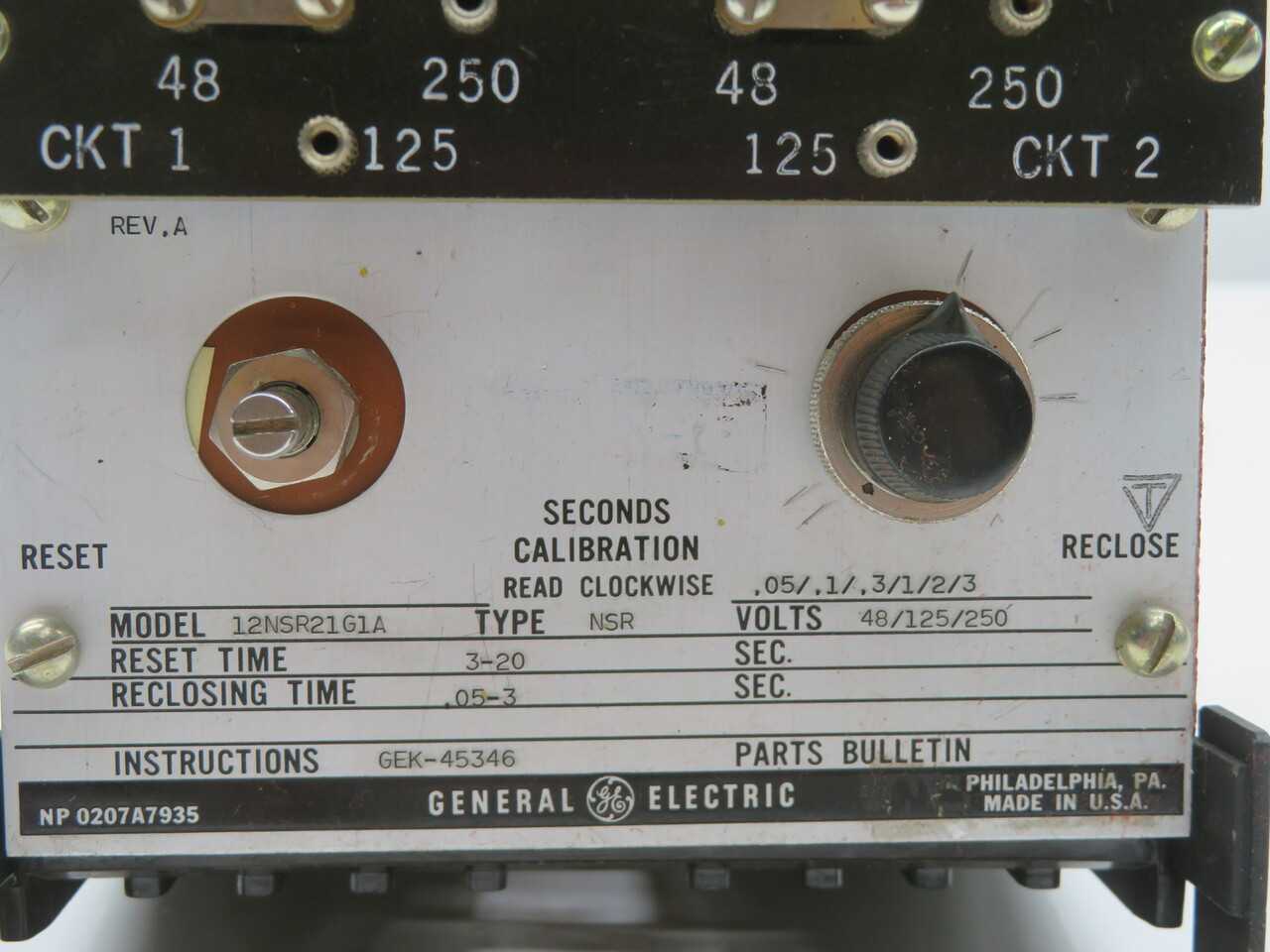 GE 12NSR21G1A Reclosing Relay T211674 - Reliable Circuit Protection - ELECTRICAL COMPONENTS