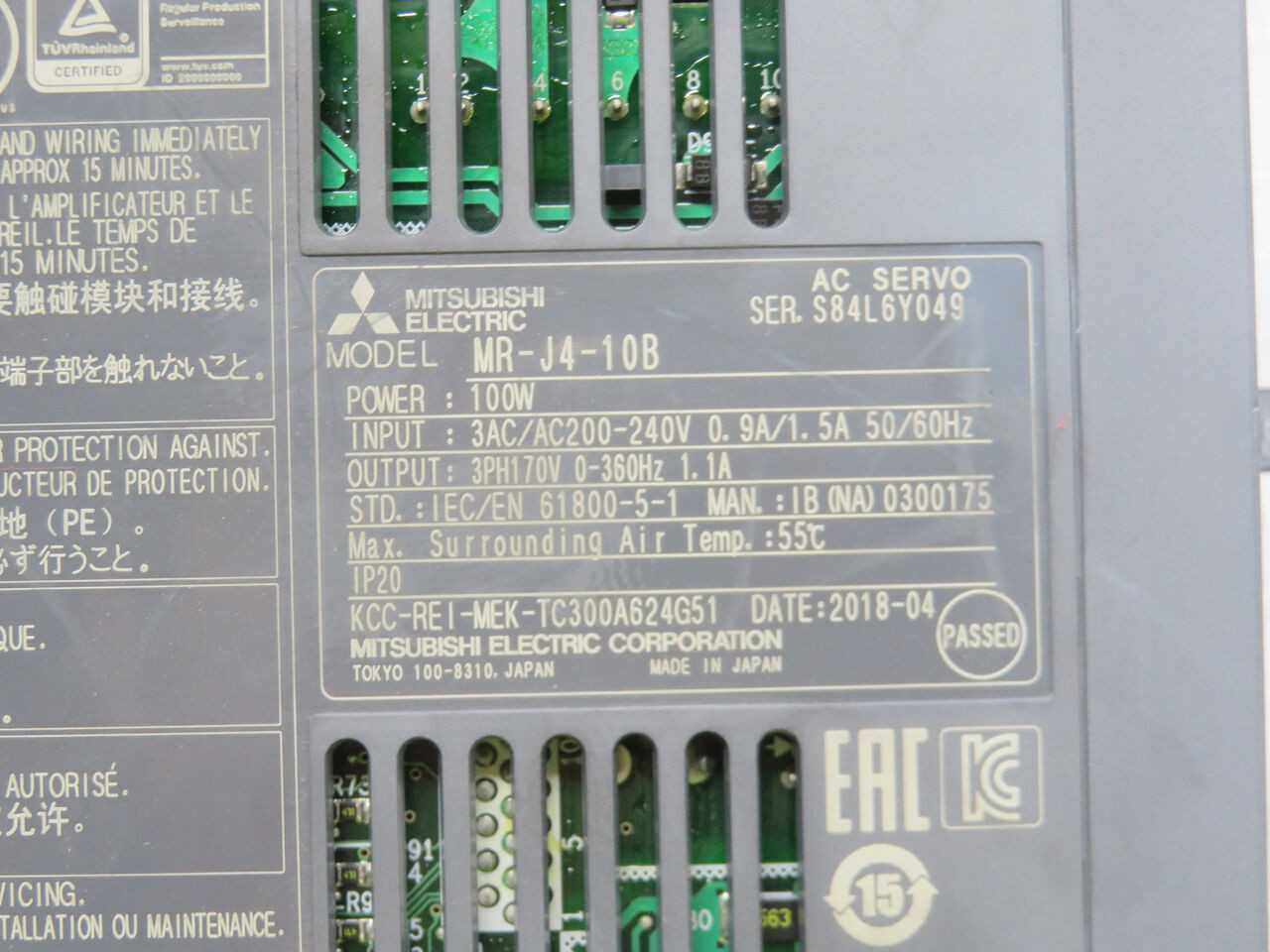 MITSUBISHI MR-J4-10B SERVO DRIVE T245293 - SERVO