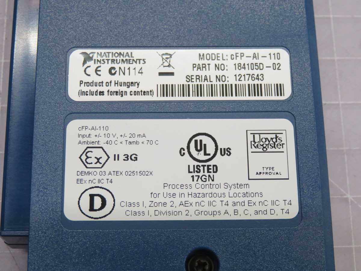National Instruments CFP-AI-110 Input Module T254769 - High-Performance Data Acquisition - PLC MODULES