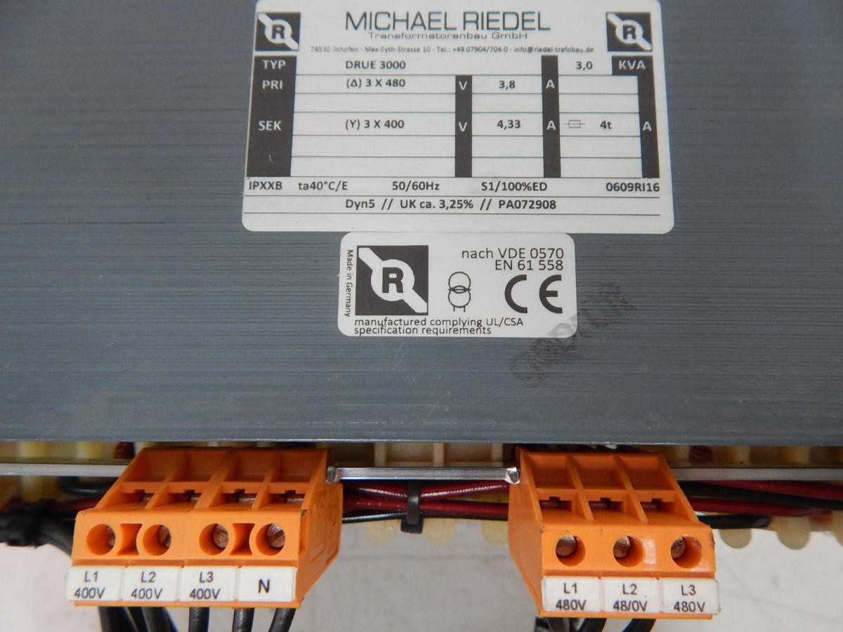 Michael Riedel VDE 0570 Transformer 480 To 400, 3 kVA M4238 - POWER TRANSFORMERS