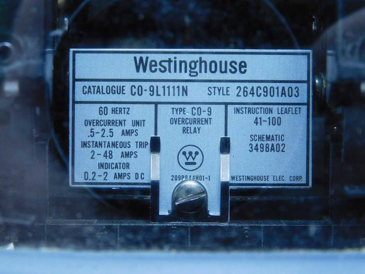 Westinghouse C0-9 C0-9L1111N Overcurrent Relay T149618 - PROTECTION RELAY
