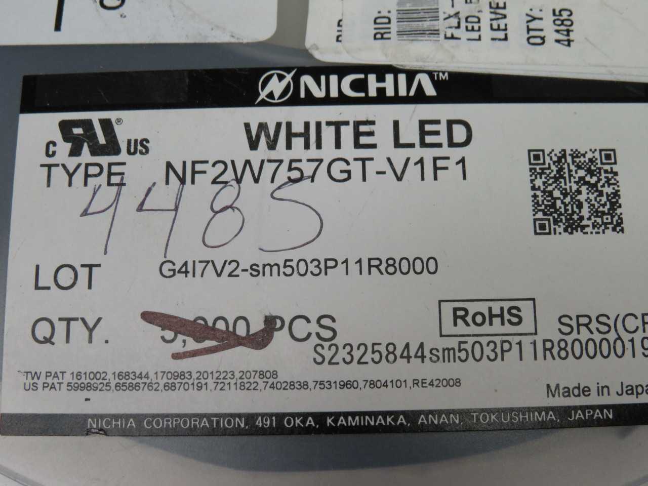 LOT OF 4200 NICHIA FLX-001-0640 NF2W757GT-VF1 MID POWER WHITE LED CHIP WITH DATA SHEET T171466 - LIGHTING