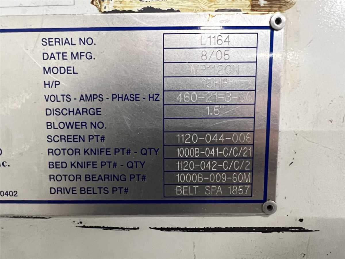 11" X 20" MPG Granulator, Model M1120, 15 hp - Excellent Condition - GRANULATORS