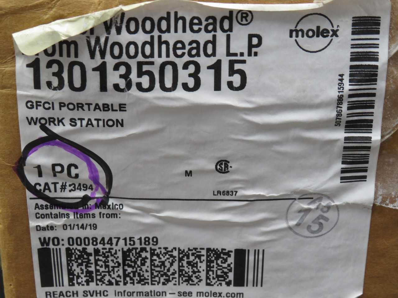 Woodhead 1301350315 20Amp Portable GFCI Duplex Work Station T165814 - ELECTRICAL COMPONENTS