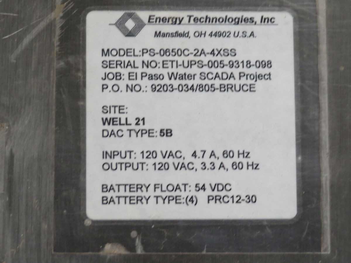 ENERGY TECHNOLOGIES PS-0650C-2A-4XSS SS ENCLOSURE T254339 - ELECTRICAL ENCLOSURES