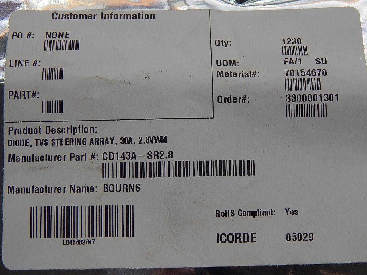 Lot Of 1230 Bourns CD143A-SR2.8 TVS Diode Arrays SOT 143 2.8V 300W Low Capacitance - ELECTRONIC COMPONENTS
