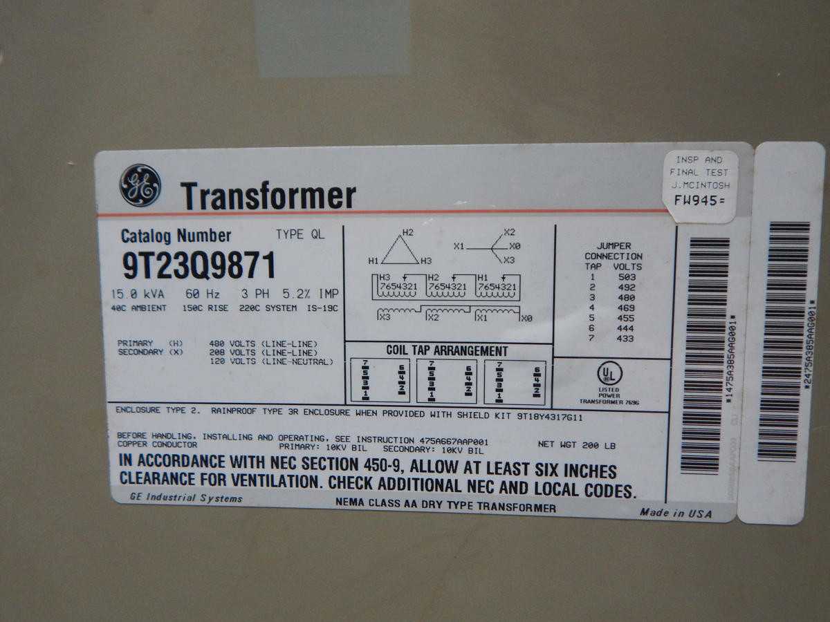 GE 9T23Q9871 TYPE QL TRANSFORMER 15 KVA 3 PH M2538 - DRY TRANSFORMERS
