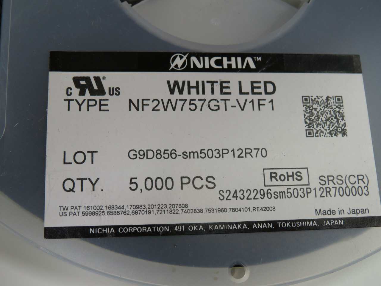 LOT OF 5000 NICHIA NF2W757GT-V1F1 G9D856-SM503P12R70 MID POWER WARM WHITE LED CHIP WITH DATA SHEET T - LIGHTING