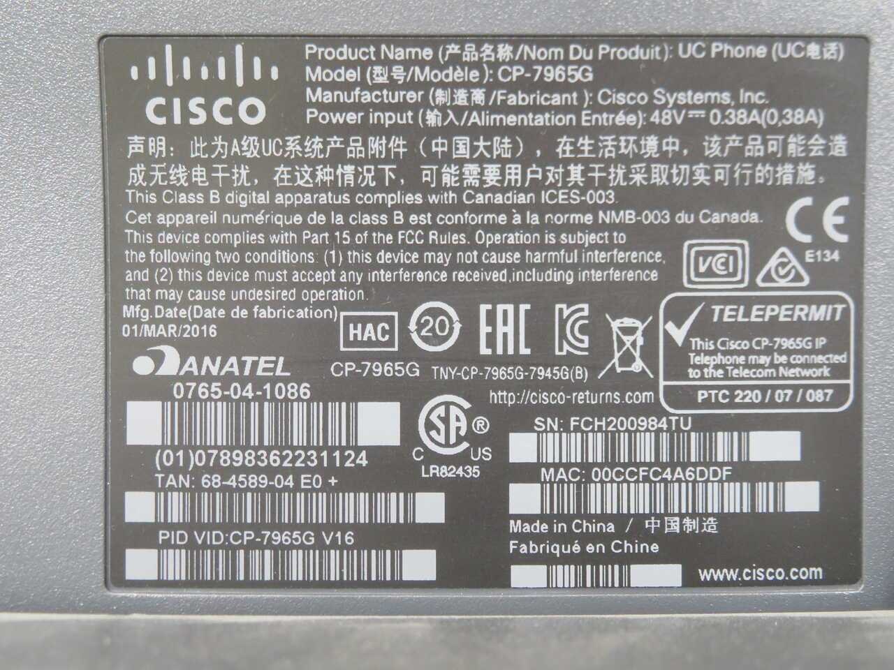LOT OF 200 CISCO CP-7965G IP PHONE LOT T271833 - POWER INVERTERS