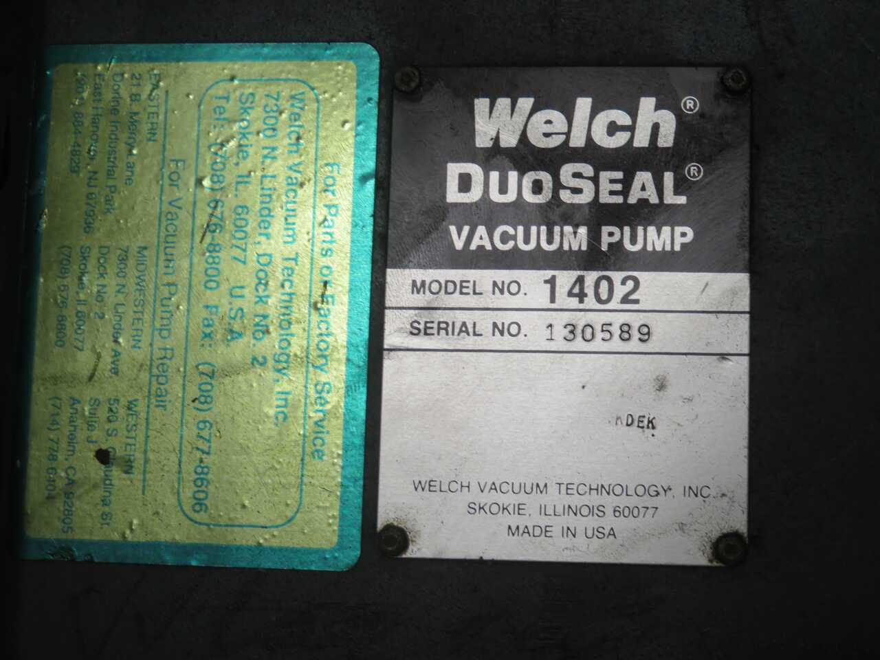 WELCH 1402 DUOSEAL VACUUM PUMP T271680 - VACUUM PUMP