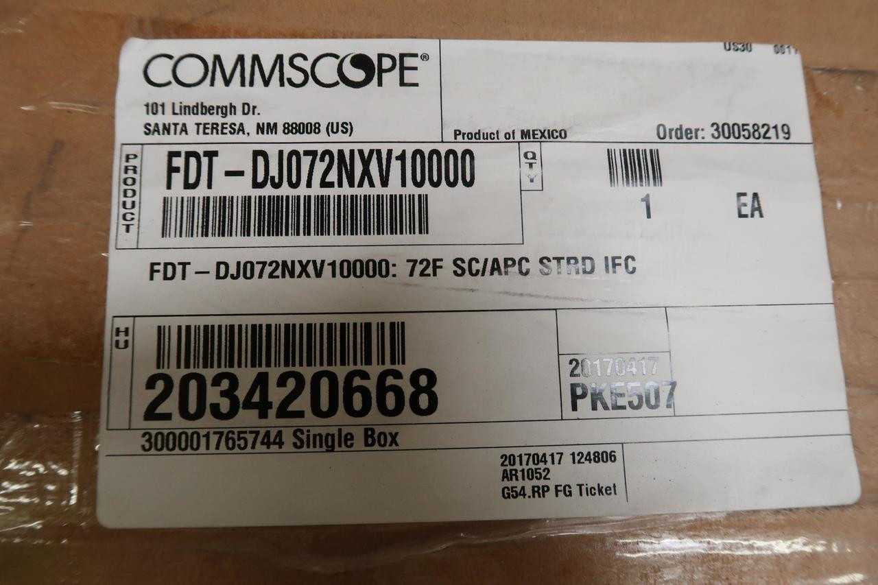 COMMSCOPE FDT-DJ072NXV10000 72 PORT INDOOR FIBER DISTRIBUTION TERMINAL 1000 FT - FIBER OPTIC CABLE