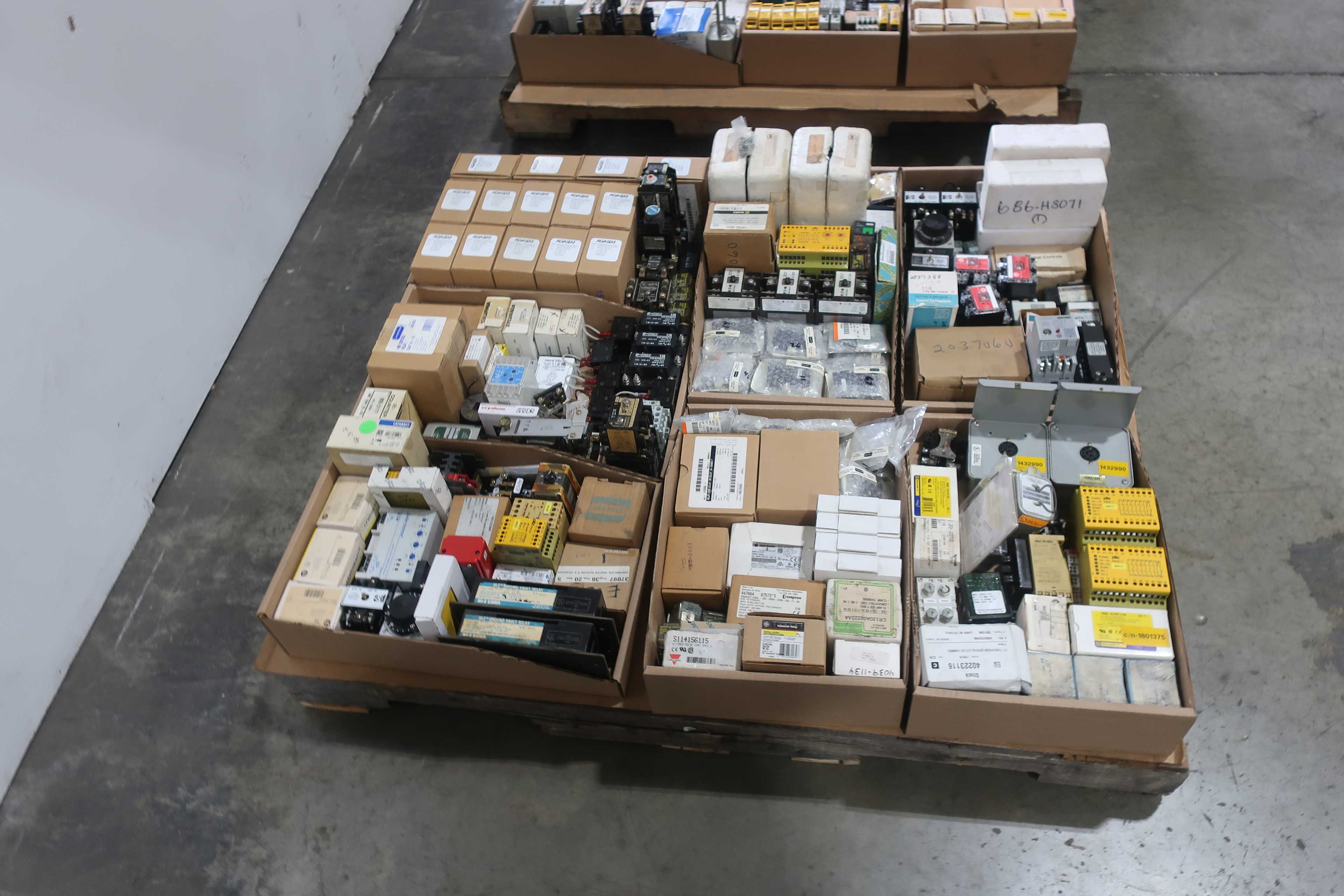 SKU 1763420 - 2 PALLETS OF ASSORTED RELAYS, COUNTERS, AND TIMERS - ELECTRICAL RELAYS
