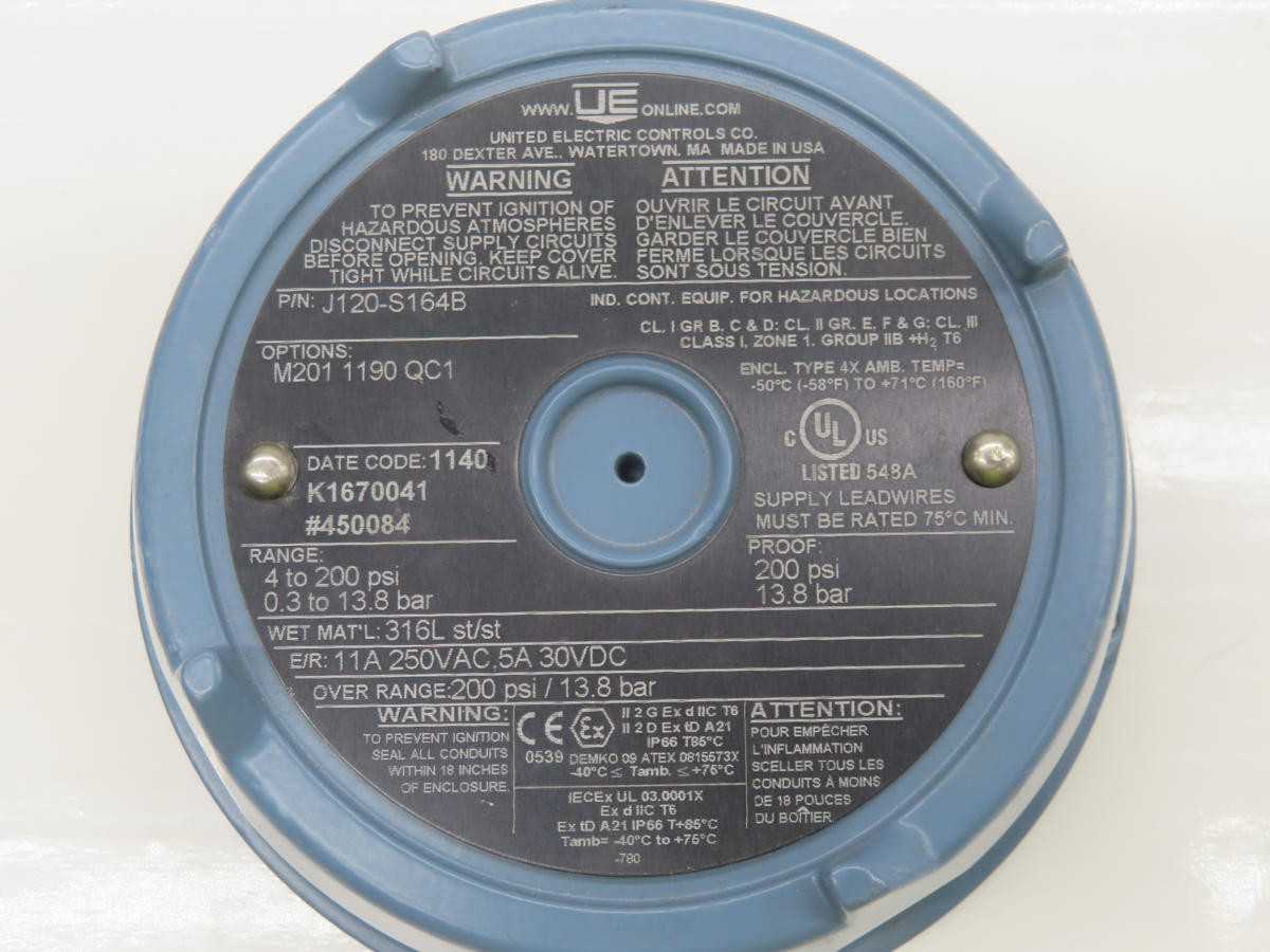 UNITED ELECTRIC J120-S164B PRESSURE SWITCH T243607 - SWITCHES