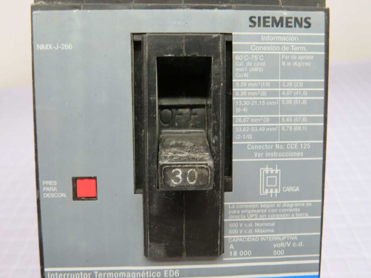SIEMENS ED63B030MX ED6 CIRCUIT BREAKER T171263 - CIRCUIT BREAKERS
