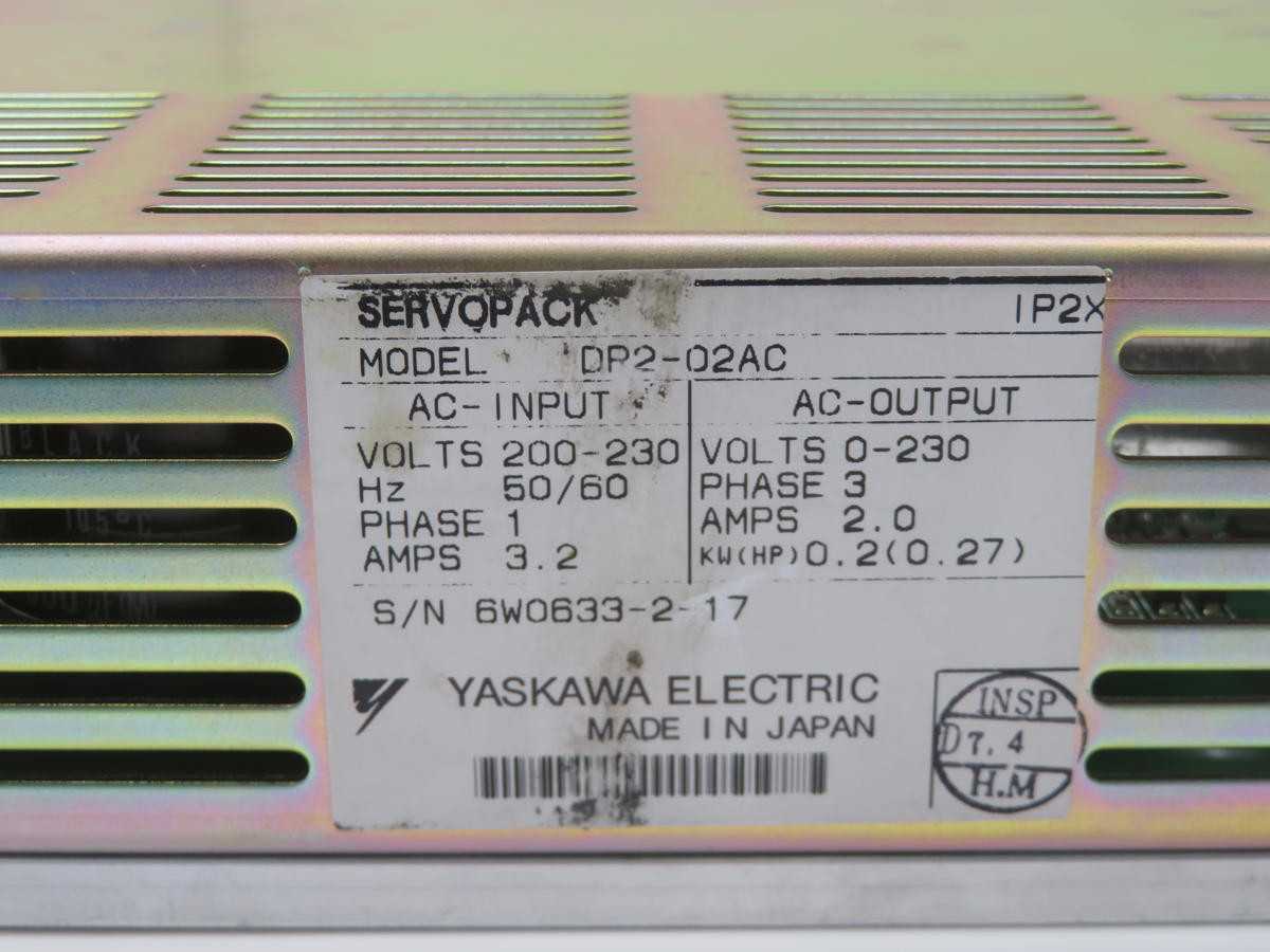 YASKAWA DR2-02AC SERVO DRIVE/SERVO CONTROL T225190 - SERVO