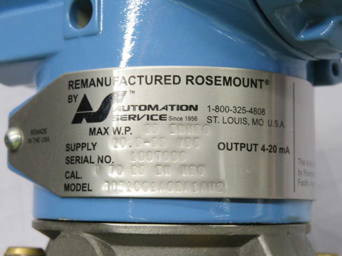 Rosemount 3051CG1A02A1AH2 0-25 In H2O Differential Pressure Transmitter - PRESSURE TRANSMITTER