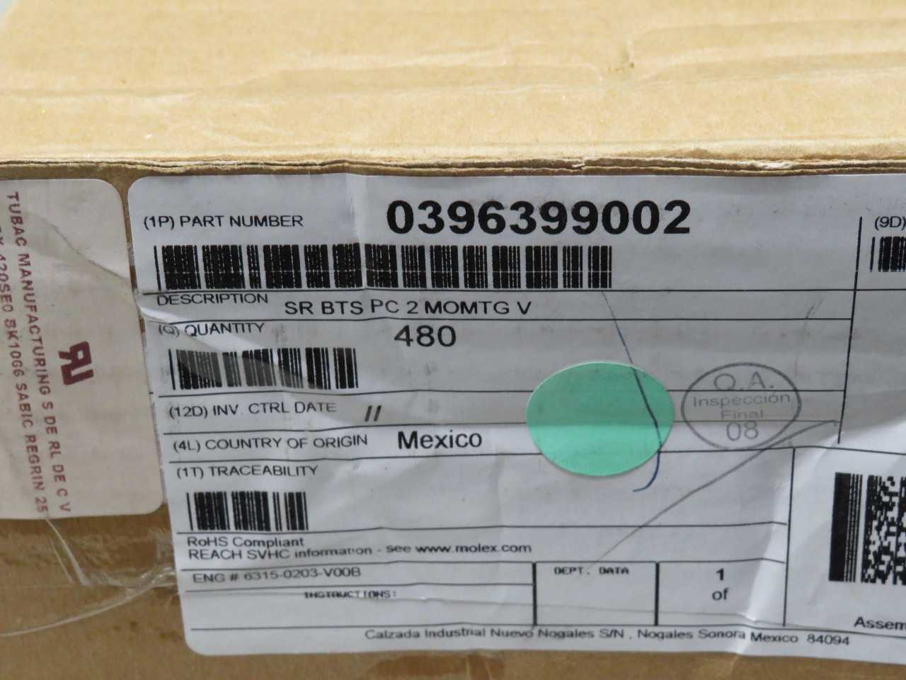 LOT OF 460 MOLEX 0396399002 SR BTS PC 2 MOMTG V TERMINAL BLOCKS T165326 - TERMINAL BLOCKS