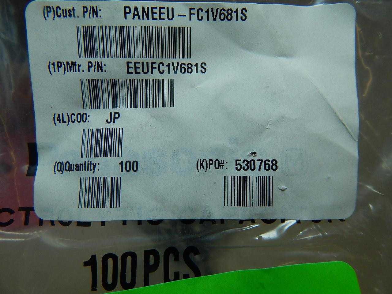 LOT OF 900 PANASONIC PANEEU-FC1V681S EEUFC1V681S ALUMINUM ELECTROLYTIC CAPACITOR LEADED 680UF 35V T9 - ELECTRICAL COMPONENTS
