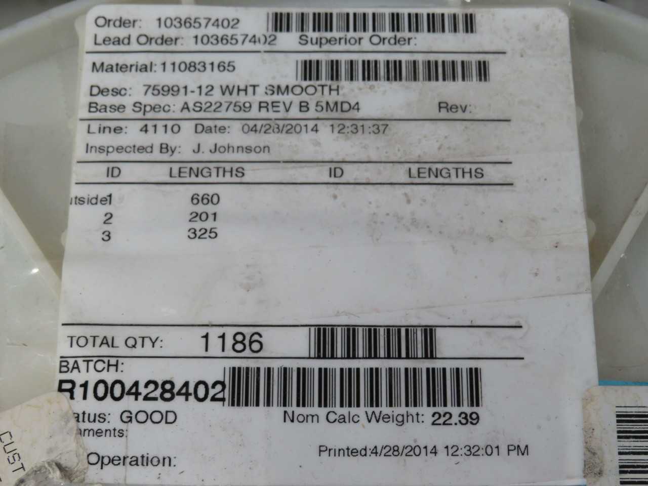 NEXANS M22759/91-12-9 75991-12 WHT SMOOTH MIL SPEC CABLE 1000 FT T190404 - ELECTRICAL WIRE