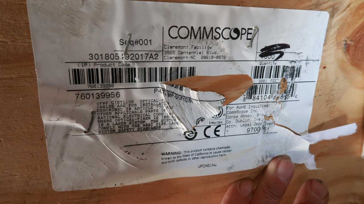 COMMSCOPE 760139956 FIBER OPTIC CABLE 72 FIBER MULTI MODE OM4 2772 FT T147854 - FIBER OPTIC CABLE