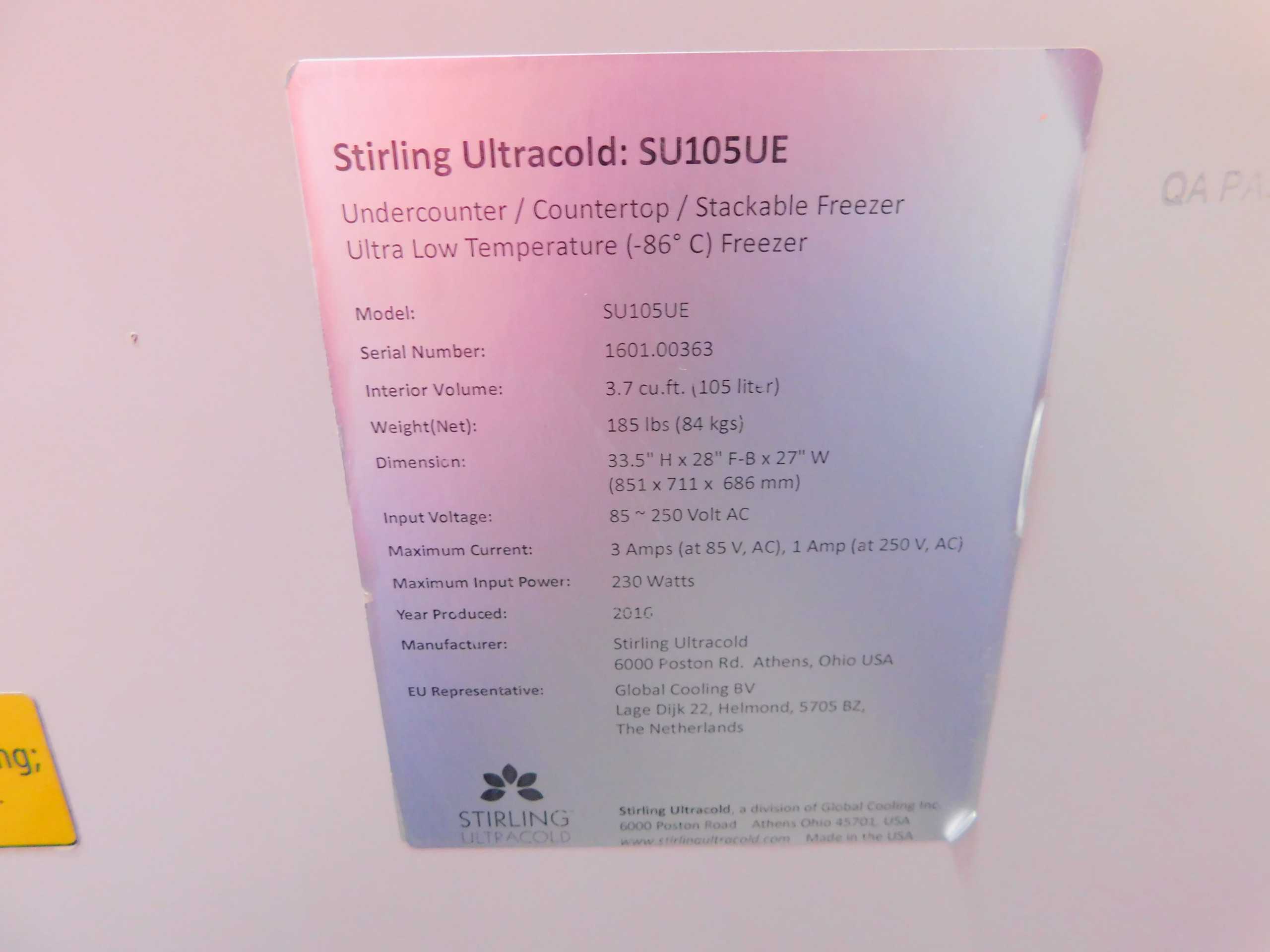 Sterling SU105UE Undercounter/Countertop/Stackable Freezer -86C - LAB & SCIENTIFIC