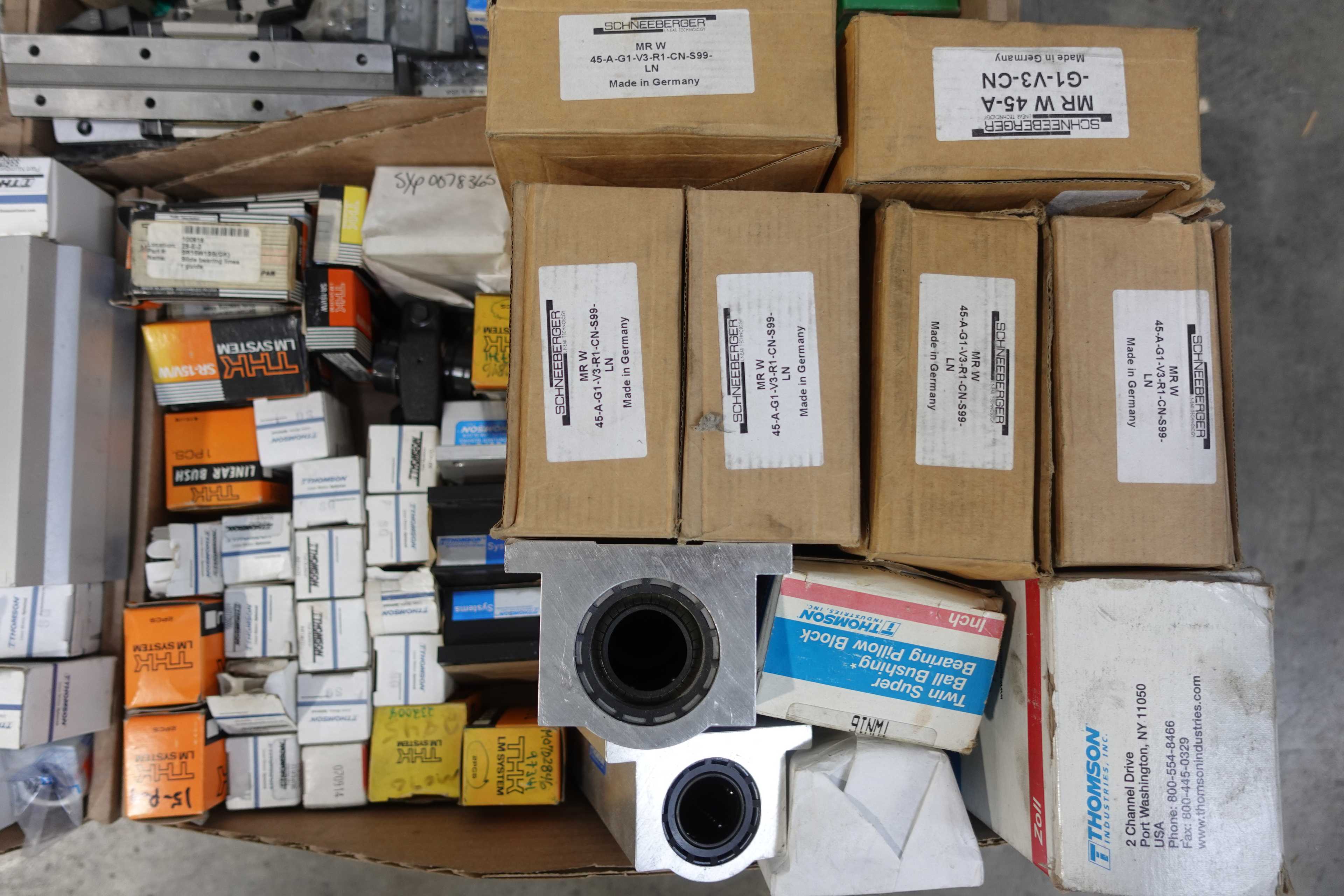 SKU 1758233 - PALLET OF ASSORTED LINEAR BEARINGS, BUSHINGS, GUIDES, AND RAILS - LINEAR BEARING