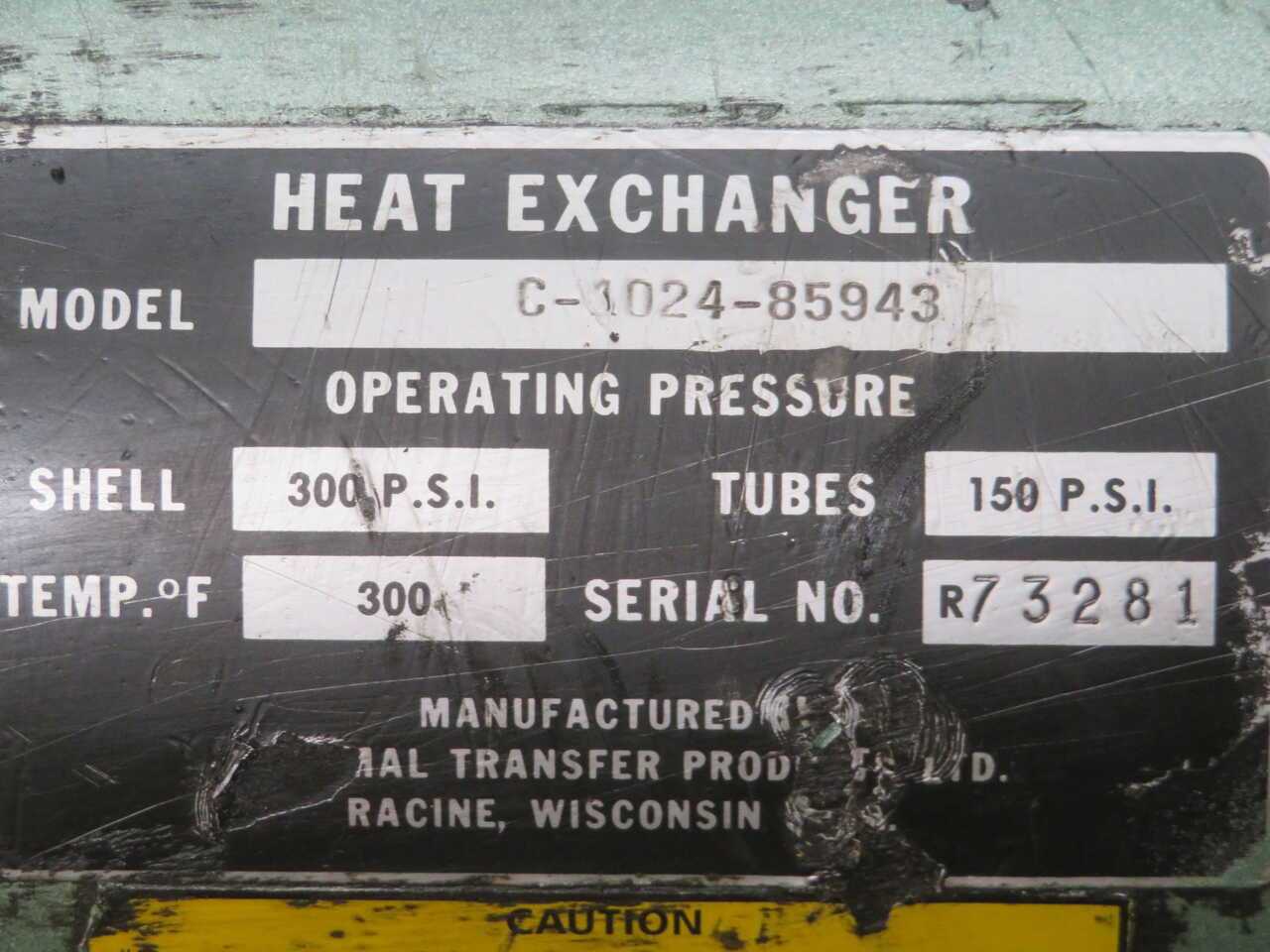 THERMAL TRANSFER PRODUCTS C-1024-85943 HEAT EXCHANGER - SHELL & TUBE HEAT EXCHANGER