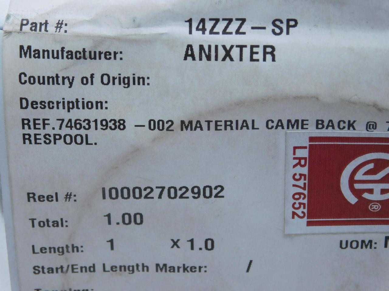 LOT OF 750 FT ANIXTER 14ZZZ-SP HOOK-UP WIRE T132731 - ELECTRICAL WIRE