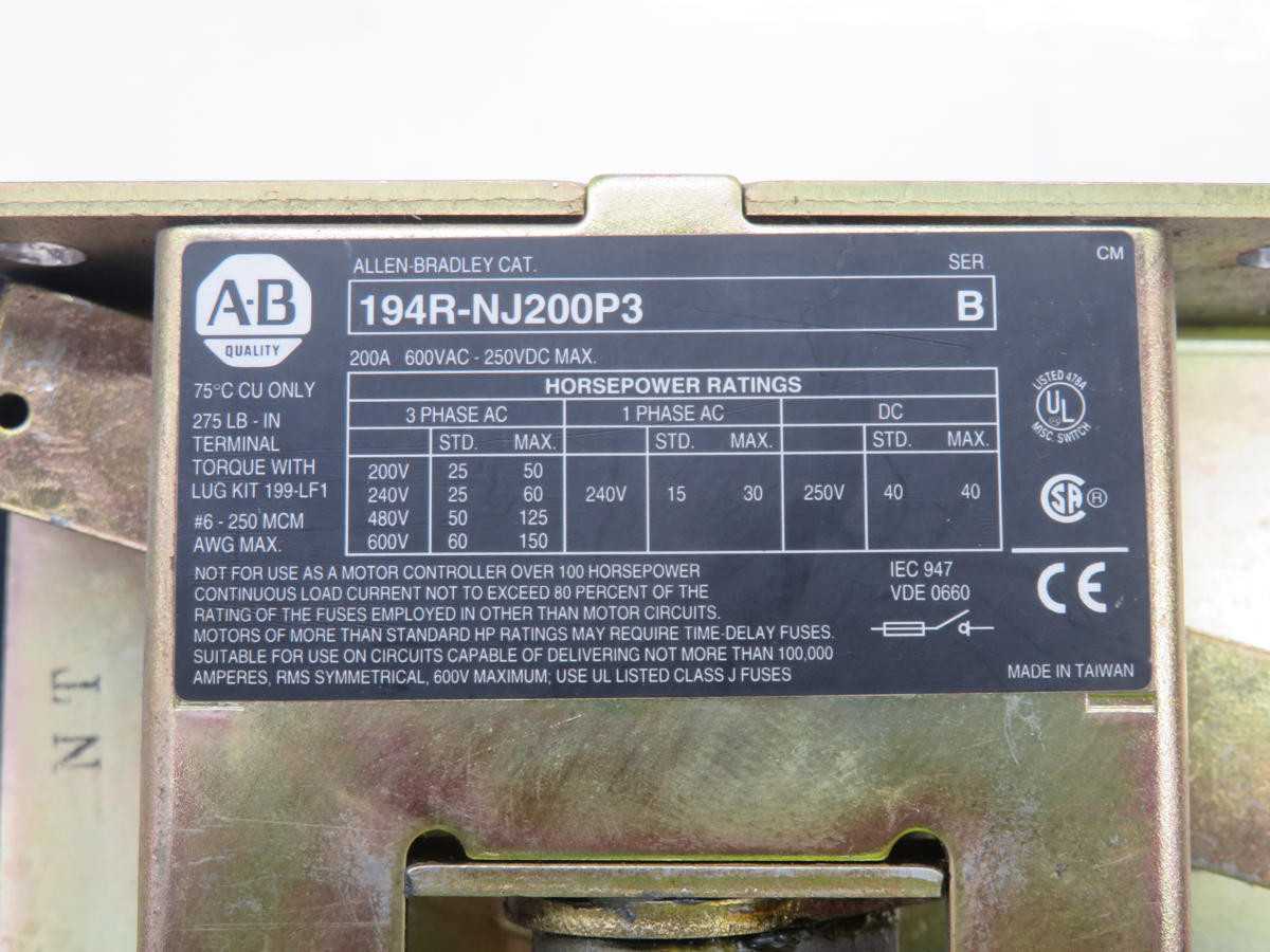 ALLEN BRADLEY 194R-NJ200P3 DISCONNECT SWITCH T234620 - DISCONNECT SWITCHES