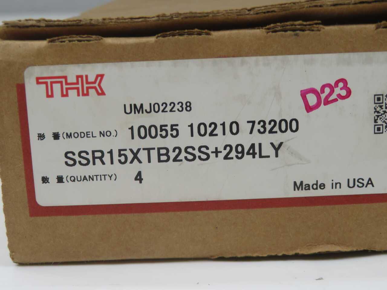 LOT OF 4 THK SSR15XTB2SS+294LY 100551021073200 LINEAR RAIL BEARING T272373 - LINEAR MOTION