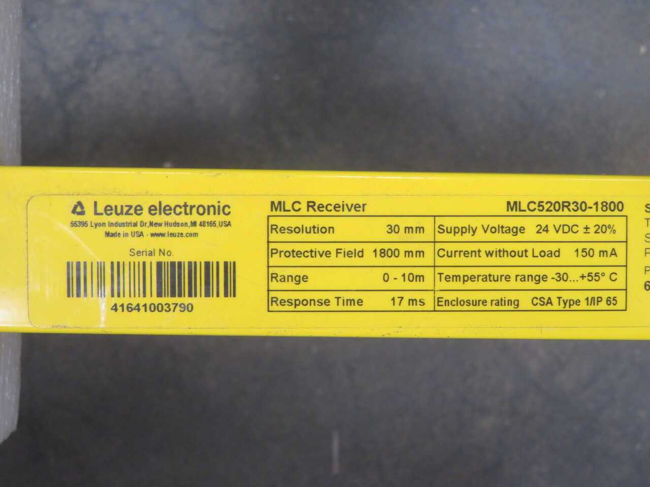 LEUZE MLC502T30-1800 MLC520R30-1800 SAFETY LIGHT CURTAIN PAIR - SENSORS