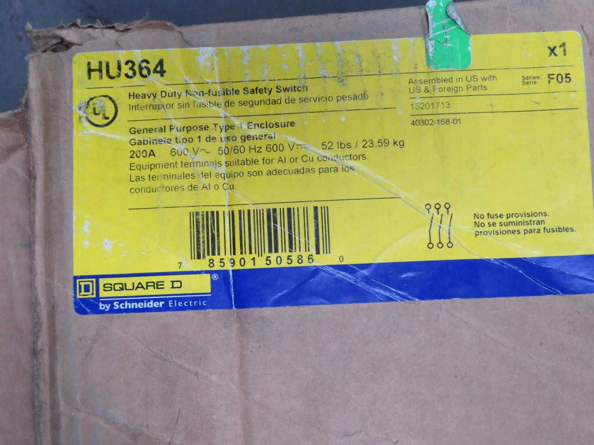 SQUARE D HU364 HEAVY DUTY SAFETY SWITCH 200A T198812 - AUTOMATION & CONTROLS