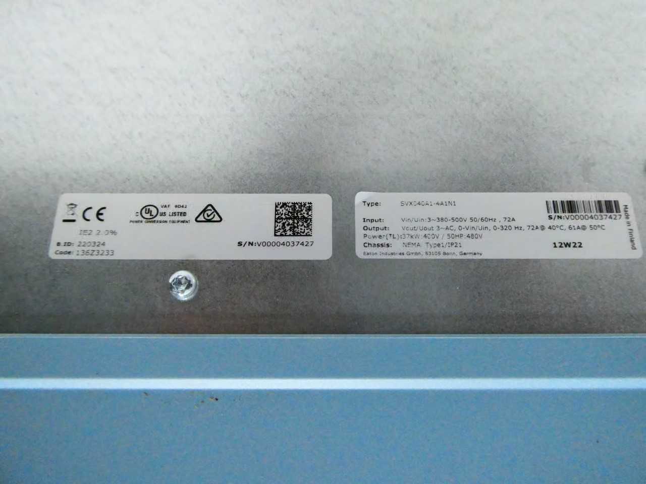 Eaton SVX040A1-4A1N1 50HP AC VFD Drive 380-500V AC 0-320Hz - Lot Of 1 - AC VFD DRIVES