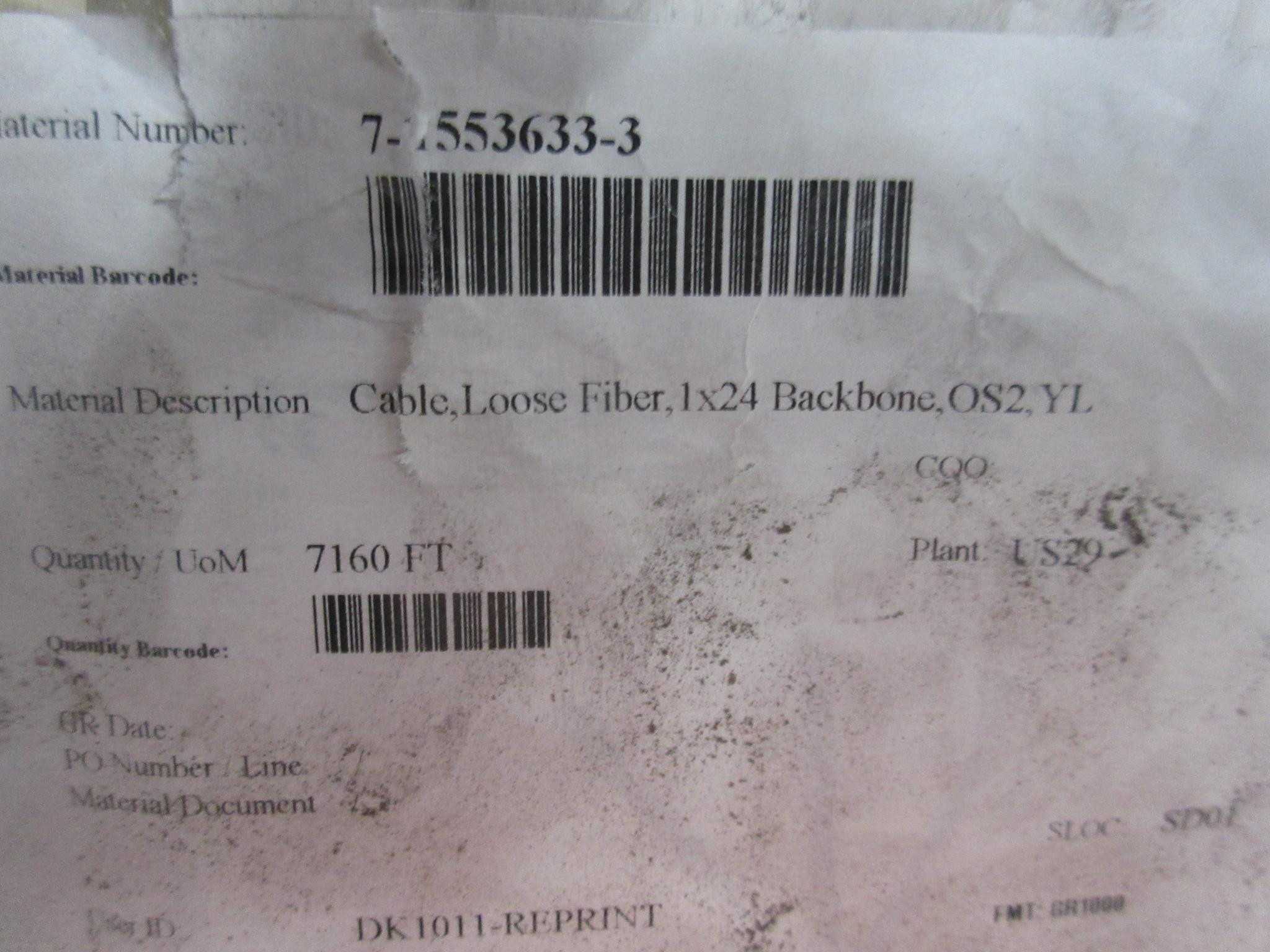 TE RR063283/03/15 FIBER OPTICAL CABLE 24 F OFNP OS2 BIF 7000 FT T108443 - FIBER OPTIC CABLE