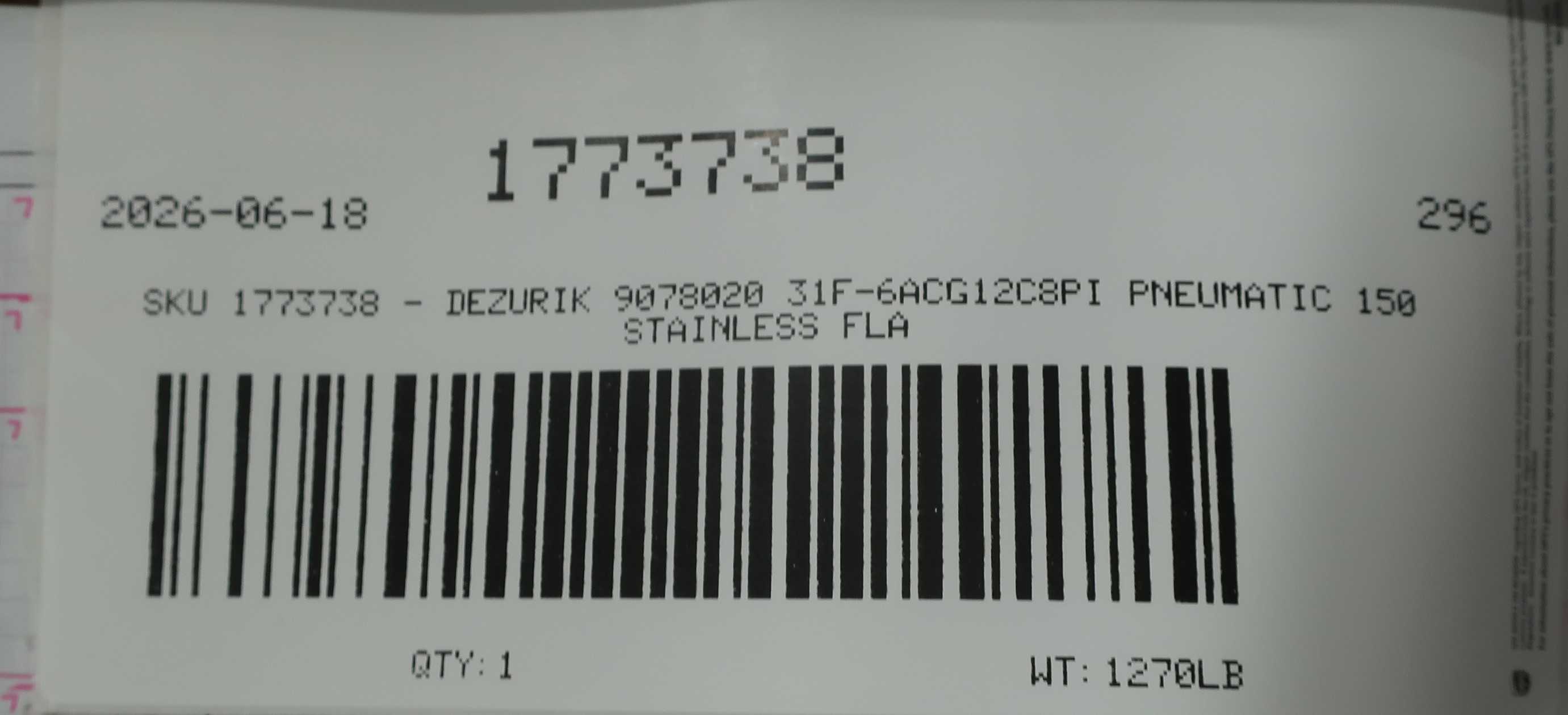 SKU 1773738 - DEZURIK 16IN CONTROL VALVE - VALVES