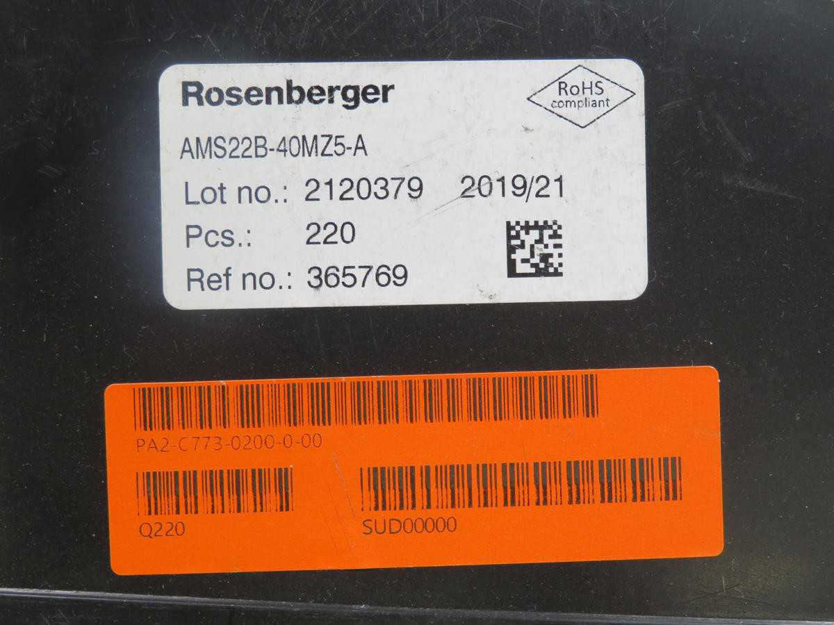 LOT OF 200 ROSENBERGER AMS22B-40MZ5-A RIGHT ANGLE PLUG PCB W. HOUSING T211996 - PLUGS & RECEPTACLES