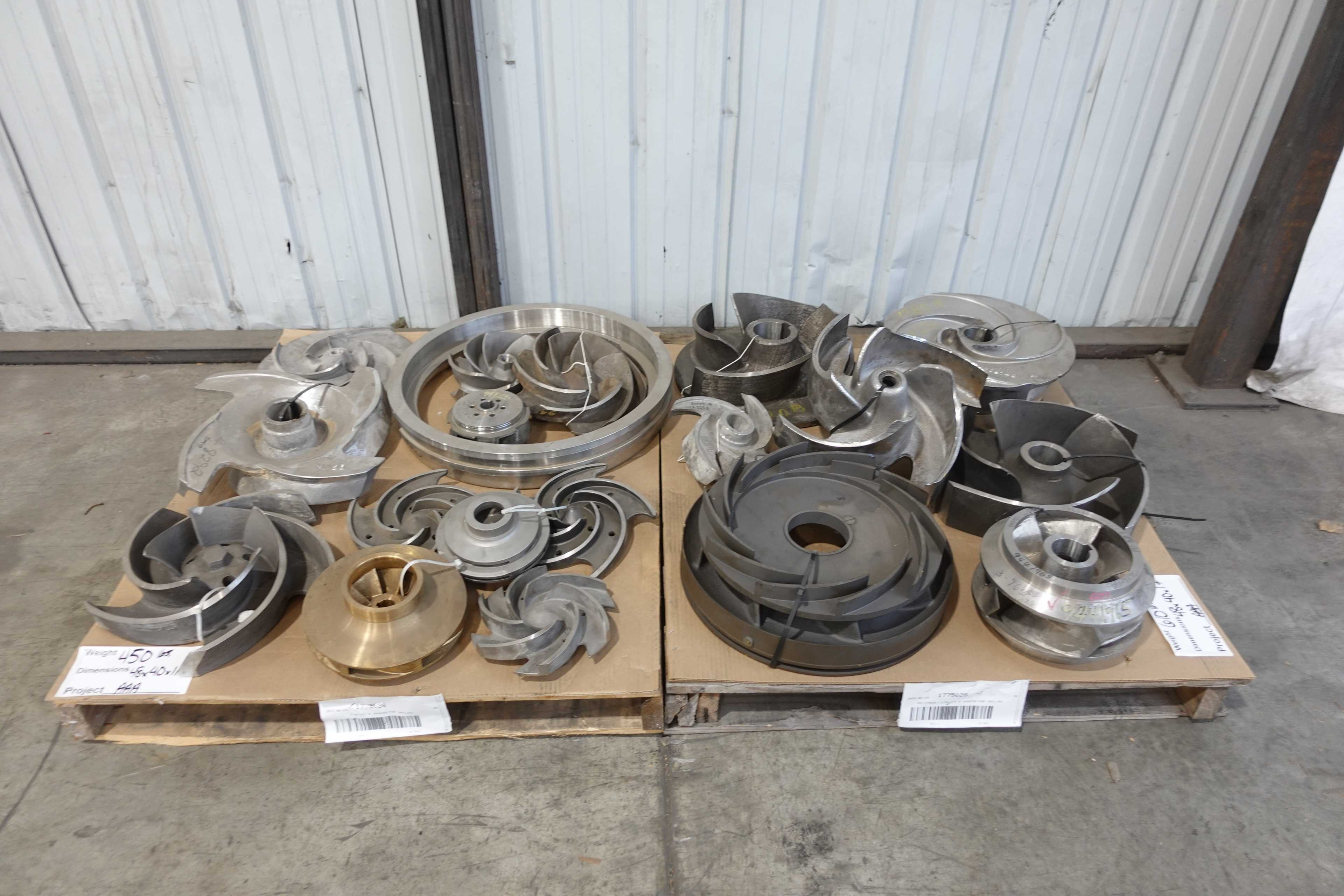 SKU 1775628 - 2 PALLETS OF ASSORTED PUMP IMPELLERS - PUMP REPLACEMENT PARTS