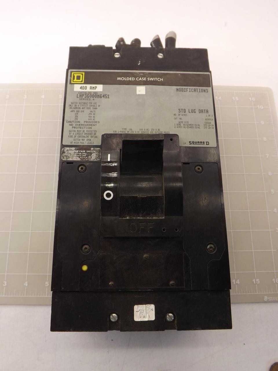 SQUARE D LHP36000M6451 CIRCUIT BREAKER MOLDED CASE SWITCH 400A 600V 3P HIGH INTER MCS - CIRCUIT BREAKERS