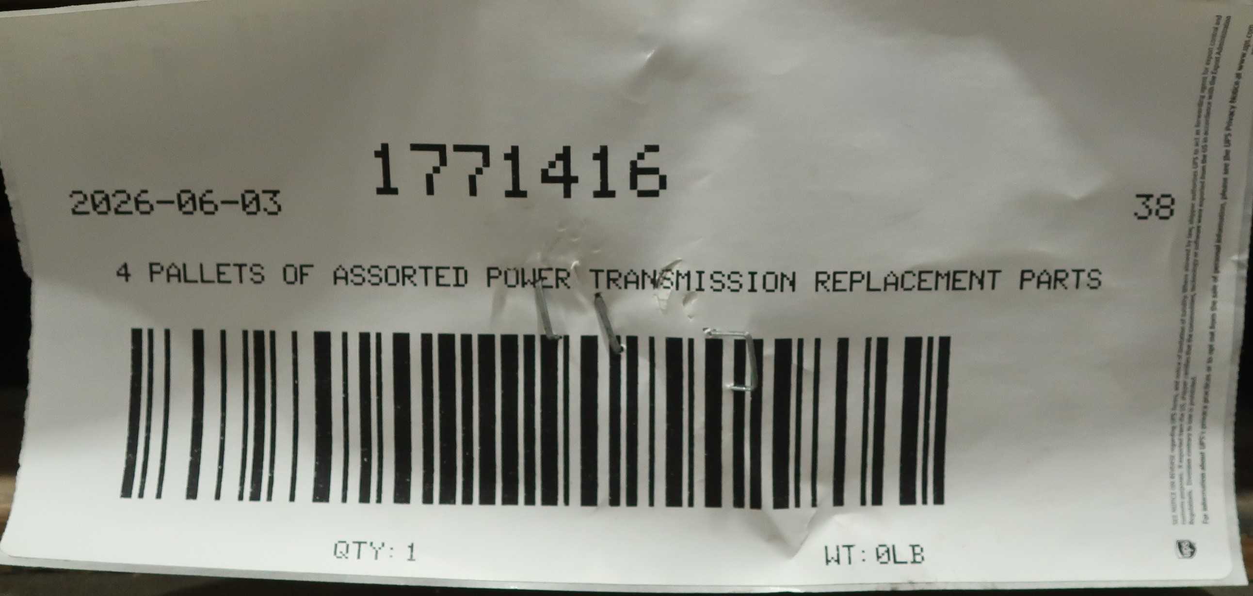 SKU 1771416 - 4 PALLETS OF ASSORTED POWER TRANSMISSION REPLACEMENT PARTS - POWER TRANSMISSION
