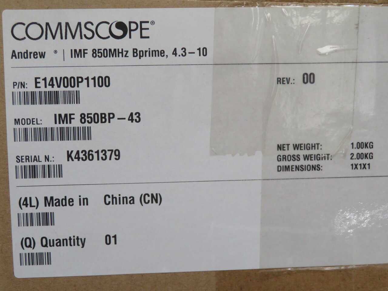 COMMSCOPE E14V00P1100 IMF 850BP-43 IMF 850MHZ BPRIME 4.3-10 - TELECOMMUNICATION