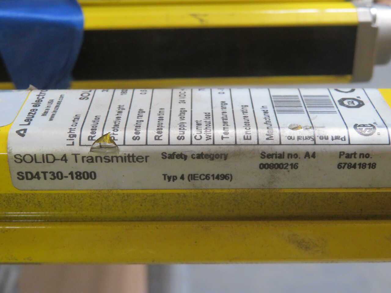 LEUZE SD4T30-1800 67841818 SAFETY LIGHT CURTAIN TRANSMITTER - SENSORS