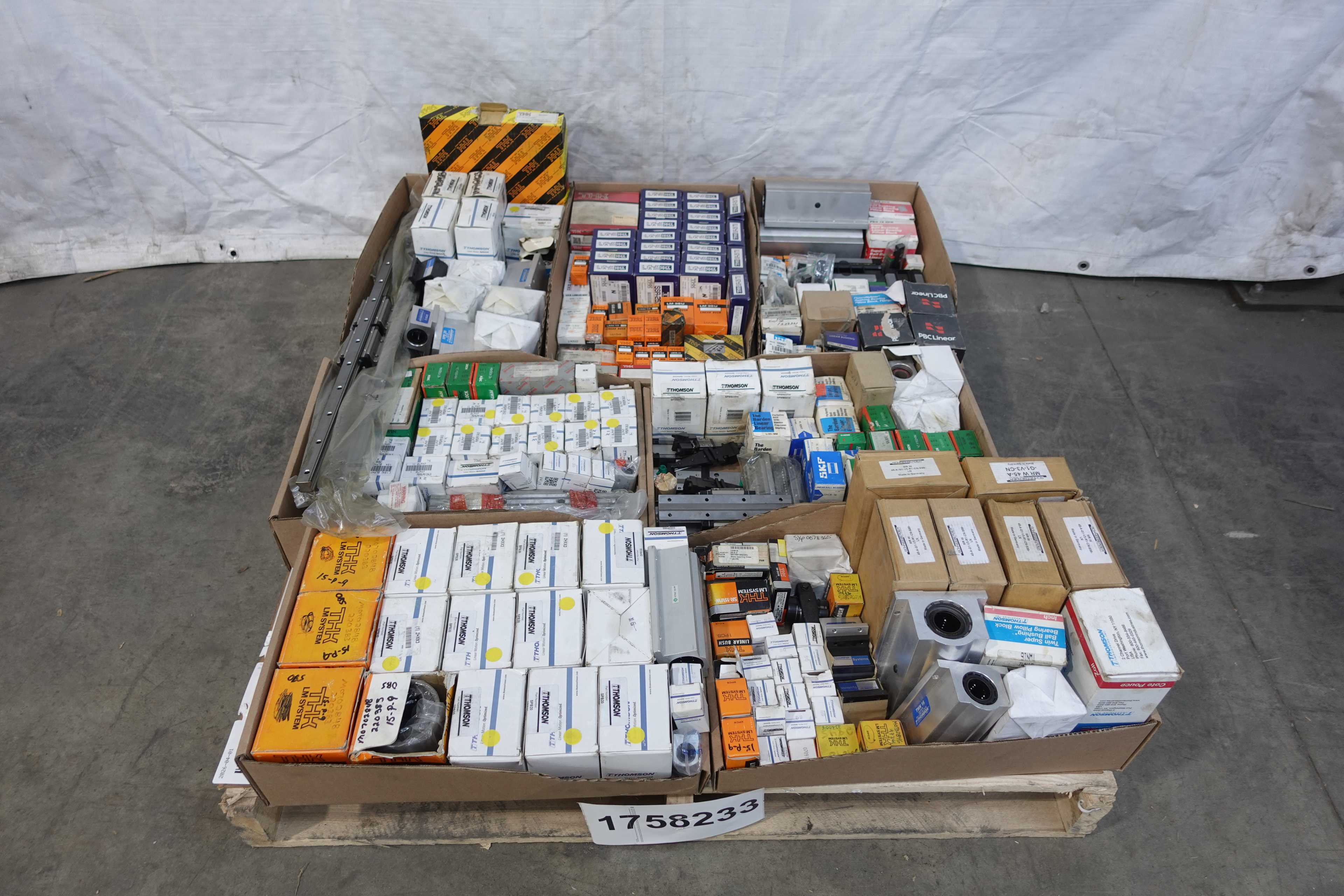 SKU 1758233 - PALLET OF ASSORTED LINEAR BEARINGS, BUSHINGS, GUIDES, AND RAILS - LINEAR BEARING