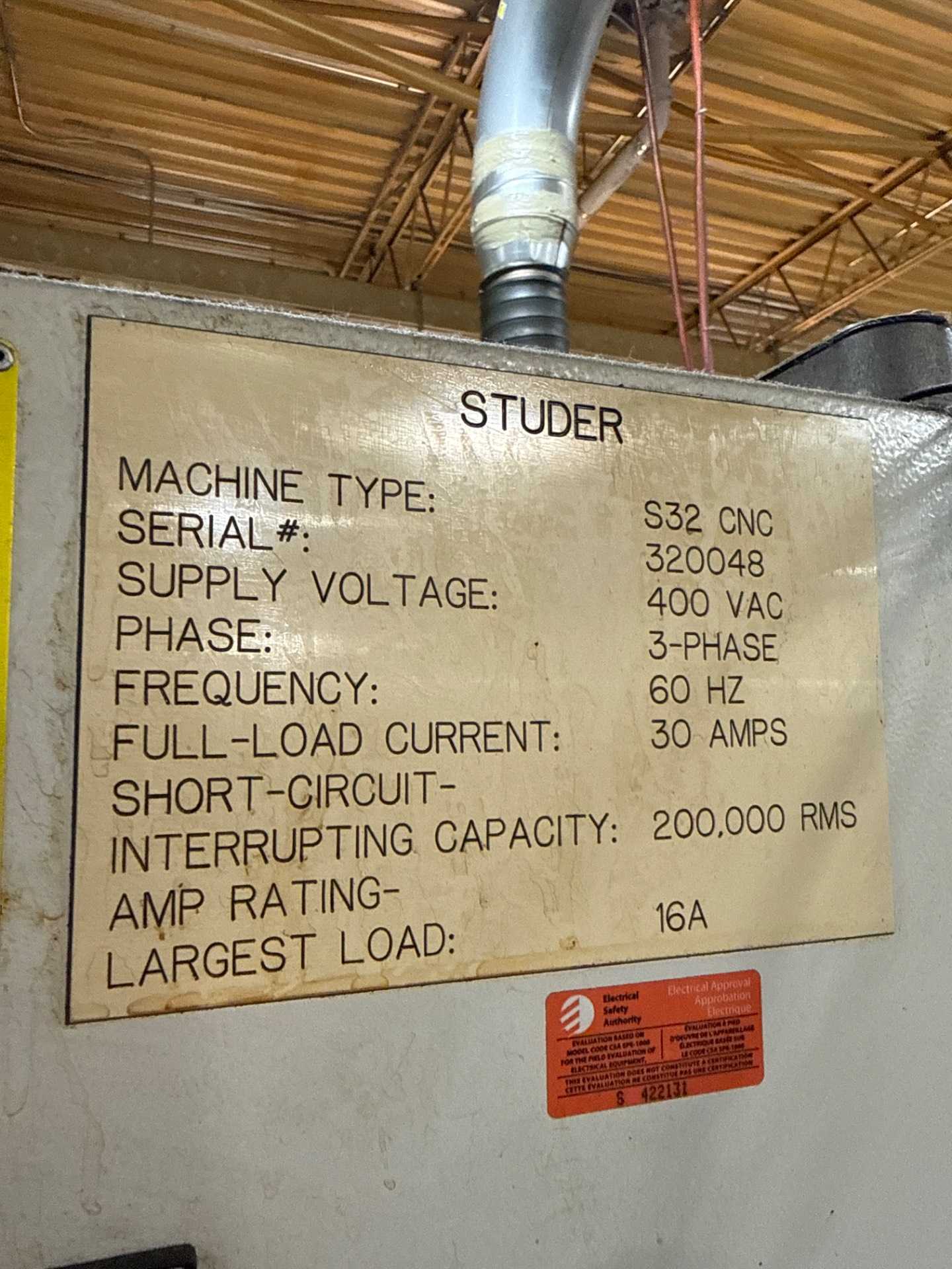 Studer S32 CNC Cylindrical Grinder - 20" Wheel, 176 lb Capacity, 61820 Hrs - CYLINDRICAL GRINDERS