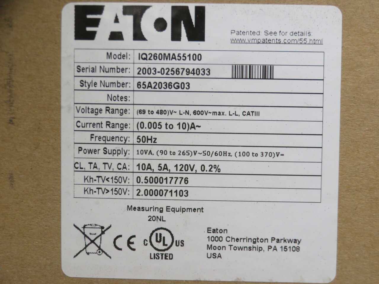EATON IQ260MA55100 65A2036G03 POWER XPERT METER DISPLAY - AUTOMATION & CONTROLS