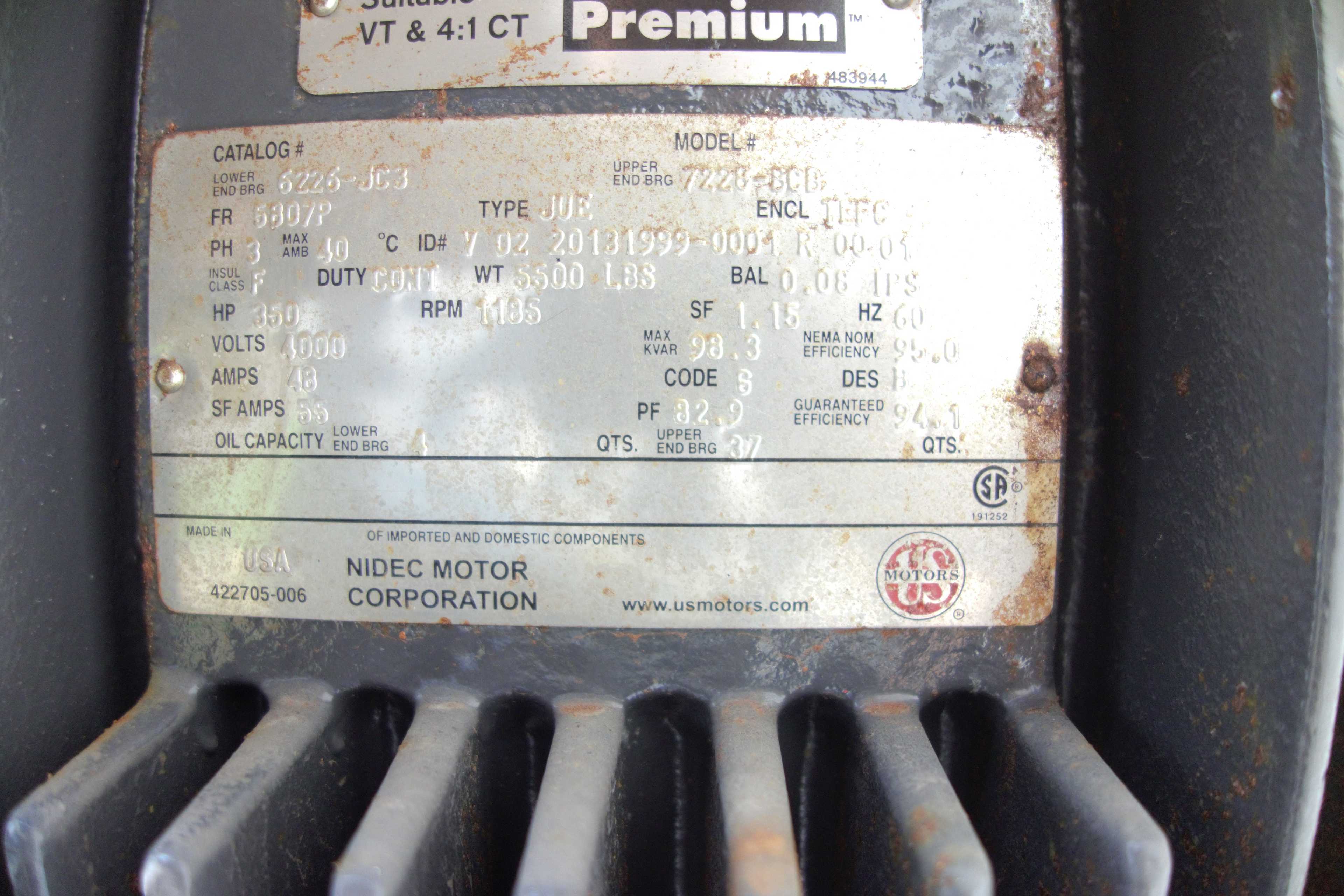 SKU 1788100 - US MOTORS 350 HP VERTICAL AC MOTOR - AC MOTOR